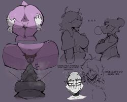 anthro anus ass butt_sniffing deltarune dialogue freckles nude smell sniffing_ass spread_anus susie_(deltarune) tail text woomi_e yuri