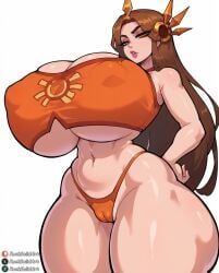 1female 1girls ai_generated big_breasts female league_of_legends leona_(league_of_legends) rocksolidart solo solo_female