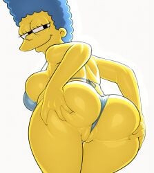 1girls 20th_century_fox 20th_century_studios ai_generated ass ass_grab bikini bikini_bottom bikini_top blue_bikini blue_bikini_top blue_hair clothing dat_ass eyelashes fat_ass female female_only grin hands_on_ass human human_only looking_at_viewer marge_simpson mature mature_female mature_woman milf mostly_nude smile solo solo_female solo_focus the_simpsons voluptuous voluptuous_female white_background yellow_skin