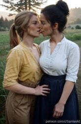 2girls abigail_marston ai_generated animated black_hair blonde_hair brown_hair couple lesbian_kiss red_dead_redemption_(series) red_dead_redemption_2 sadie_adler santanai tagme video