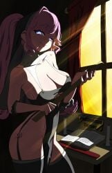 big_breasts female_only femdom garter_straps indie_virtual_youtuber kielix_(artist) nun nun's_habit nun_outfit olivia_monroe pink_hair ponytail ruler suggestive_look thick_thighs virtual_youtuber