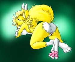 anthro ass astrofenn barefoot breasts claws closed_eyes color digimon female female_only fur furry furry_ass open_mouth raised_tail renamon solo tagme tail vulva