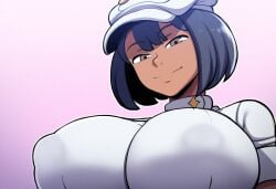 1girls aether_foundation_employee ai_generated big_breasts covered_nipples dark-skinned_female dark_skin female game_freak huge_breasts human large_breasts mullon nintendo novelai pokemon pokemon_sm solo solo_female solo_focus villain villainess voluptuous