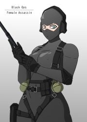 1girls 2d bi0hazard black_ops_(half-life) black_ops_assassin blue_eyes female female_only grenade gun half-life half-life_(series) headphones mask nipple_bulge nipples nipples_visible_through_clothing solo tactical_gear