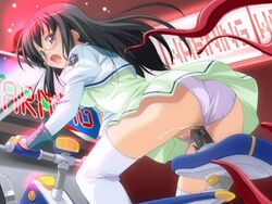 1girls ass bicycle bike black_hair blush censored dildo dildo_bike glasses panties pink_eyes pussy pussy_juice tentacle underwear upskirt