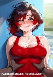 1boy1girl aftermath ai_generated big_breasts big_breasts breasts_bigger_than_head busty commission cum cumshot dark-skinned_male ejaculation female grope groping groping_breasts huge_breasts interracial large_breasts patreon patreon_url patreon_username pawg public ruby_rose rwby sinderellaart sportswear tank_top tanktop thick track_and_field used voluptuous voluptuous_female