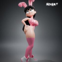 3d big_ass black_hair bunnysuit novart thick_thighs