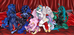 anthro ecchipandaa friendship_is_magic my_little_pony nightmare_moon nightmare_moon_(mlp) princess_cadance_(mlp) princess_celestia_(mlp) princess_luna_(mlp) queen_chrysalis_(mlp) smooth_skin straight_hair