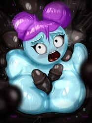 adult_swim begging_for_help blue_body blue_skin breast_squish forced_paizuri gangrape kandomryller learning_with_pibby multiple_penises open_mouth paizuri penis penis_between_breasts pibby precum precum_drip precum_string purple_hair rape scared scared_expression screaming sweat sweaty_body titjob titjob wide_eyed