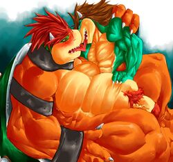 abs bowser claws hairy horn koopa licking lizard male_only mario_(series) muscles nintendo penis pubic_hair raikenji scalie tongue turtle