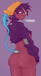 ass bigass black_hair blonde_hair blush boy dark-skinned_male dark_skin femboy fortnite fortnite:_battle_royale half-dressed remi_(fortnite) showoff standing sulk_(fortnite) tail