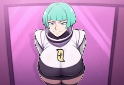 1girls ai_generated big_breasts bodysuit female game_freak green_hair human large_breasts mullon nintendo novelai pokemon pokemon_dppt pokemon_grunt solo solo_female solo_focus team_galactic team_galactic_grunt team_galactic_grunt_(female) villain villainess voluptuous