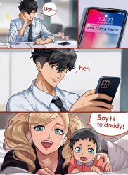 1girl 2boys ann_takamaki black_hair blonde_female blonde_hair canon_couple couple father_and_son husband_and_wife mother_and_son neggoartz persona_5 ren_amamiya