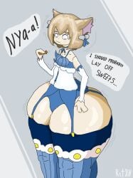 big_ass cat_ears cat_humanoid catboy eating felix_argyle female_only femboy huge_butt panties stockings suspenders text thick_thighs tomgirl weight_gain