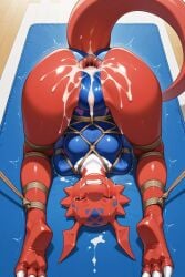 ai_generated cum_in_ass cum_inside digimon guilmon gymnastics leotard tied_arms tied_body