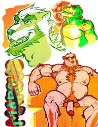 anthro arcarc armpit_hair badger balls beard big_muscles body_hair dripping facial_hair happy_trail male male_only mammal marcus muscular muscular_male mustelid nude penis pubes scruffy sitting solo