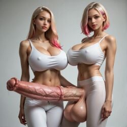 1futa 1girls ai_generated erection fully_clothed futanari huge_breasts huge_cock hyper_balls hyper_penis notcoconut partially_clothed penis photorealistic