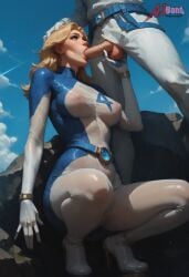 1boy 1girls ai_generated aibond areolae_visible_through_clothing balls bare_thighs big_balls big_penis blonde_hair blowjob blue_eyes fantastic_four invisible_woman invisible_woman_(marvel_rivals) light-skinned_female light-skinned_male light_skin long_hair low-angle_view marvel marvel_comics marvel_rivals massive_breasts mature_female milf muscular_male nipples_visible_through_clothing oral_sex penis reed_richards squatting sue_storm sweat sweatdrop thick_body thick_female thick_thighs thighs voluptuous voluptuous_female