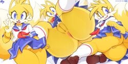 1girls anthro big_ass big_butt bubble_ass bubble_butt crossdressing femboy furry furry_only krokobyaka low-angle_view nsfw school_uniform sega sonic_(series) sonic_the_hedgehog_(series) tails tails_the_fox yellow_fur