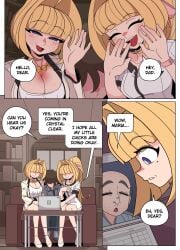 blonde_hair color comic ellie_(impunderneath) english_text female impunderneath maria_(impunderneath) milf mother mother_and_daughter original original_character possessed possession purple_eyes