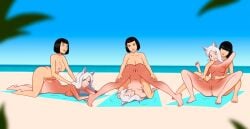 6girls animal_ears anoneysnufftan applying_sunscreen ass beach beach_towel black_hair blurry_background breasts cerberus_(helltaker) clenched_teeth clones crossover demon_girl dupli-kate embarrassed embarrassed_nude_female female female_only held_down helltaker humiliation imminent_death invincible killer_lotion lotion massage murder nail_polish nipples nude nude_beach oil oiled peril punishment pussy red_eyes rubbing sand seaside short_hair sinfulline sky snuff spread_legs summer sunbathing sunscreen towel triplets white_hair