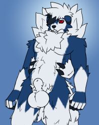 animal_genitalia anthro balls canid canine canis claws fluffy fluffy_tail fur generation_7_pokemon genitals hi_res lycanroc male mammal midnight_lycanroc nintendo pokemon pokemon_(species) sheath shiny_pokemon simple_background sirdoomwolf solo tail white_body white_fur