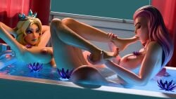 armpits bathtub feet female female/female female_focus female_only foot_fetish glimmer_(fortnite) holding_legs naked_female nalia_(fortnite) sucking_toes tagme