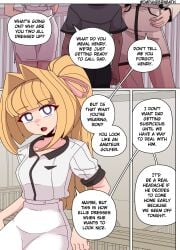 blonde_hair color comic ellie_(impunderneath) english_text female impunderneath maria_(impunderneath) milf mother original original_character possessed possession purple_eyes