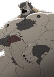 balls beard big_penis chest_tuft deity facial_hair fur genitals grey_body grey_fur lifewonders male mammal masturbation negitsururu outer_god_(h.p._lovecraft) overweight overweight_male penis slightly_chubby solo suid suine sus_(pig) tokyo_afterschool_summoners tuft tusks white_body wild_boar y'golonac_(tas)