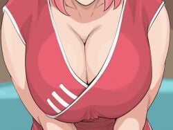 animated big_breasts breasts breasts close-up clothed color milf naruto naruto_(series) naruto_shippuden pink_hair raikage_art red_clothing round_breasts sakura_haruno