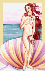 1girls aphrodite aphrodite_(greek_mythology) beach blue_eyes female female_focus female_only fine_art_parody front_view greek_mythology long_hair looking_away mythology navel nude nude_female outdoors red_hair roman_mythology solo solo_female tagme the_birth_of_venus venus