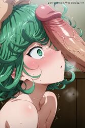 ai_generated ass completely_nude hands_on_another's_head imminent_oral large_penis one-punch_man penis_awe penis_on_face small_breasts tatsumaki thick_thighs uncensored