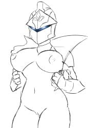 big_breasts female_only fortnite fortnite:_battle_royale glowing_eyes helmet sketch solo_female spectra_knight_(fortnite) stupidroach topless_female work_in_progress