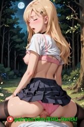 1girls ahq_hentai ai_generated ayase_saki blonde_hair blush breasts forest gimai_seikatsu medium_breasts nipples panties panties_aside patreon perfect_body pussy reverse_cowgirl_position sex stable_diffusion stockings tied_up underwear