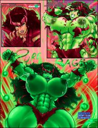 2d abs breast_expansion breasts breasts_bigger_than_head darling-sama green_skin growth hourglass_expansion huge_breasts hulked_out lactation marvel marvel_rivals muscle_growth muscular_female ripped_clothing scarlet_witch_(marvel_rivals) she-hulk transformation transformation_sequence