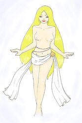 1girls aphrodite aphrodite_(greek_mythology) areolae blonde_hair bottomwear breasts goddess greek_mythology long_hair mythology nipples red_lips roman_mythology tagme topless venus