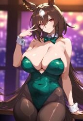 ai_generated animal_ears brown_hair bunnysuit female horse_girl long_hair markings markings_on_head red_eyes sirius_symboli_(umamusume) umamusume umamusume_pretty_derby