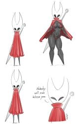 1girls artbyyellowdog breasts female hammerspace hollow_knight hornet_(hollow_knight) presenting swimsuit tagme text