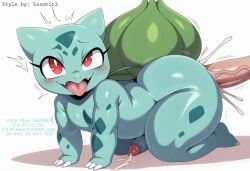 absurd_res ai_generated all_fours anal anal_orgasm anal_sex anthro ass balls big_butt big_penis blush bodily_fluids bulbasaur claws cum cum_in_ass cum_inside cum_while_penetrated cumshot disembodied_penis duo ejaculation erection feral flora_fauna foreskin generation_1_pokemon genital_fluids genitals hands-free hellsonger hi_res human humanoid_genitalia humanoid_penis looking_at_viewer looking_pleasured male male/male male_penetrated male_penetrating male_penetrating_male nintendo nude open_mouth orgasm penetration penis pokemon pokemon_(species) red_eyes scalie sex simple_background solo_focus text thick_thighs tongue tongue_out vein veiny_penis white_background wide_hips