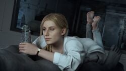1boy 1girls 3d annette_birkin barefoot bluelight capcom completely_nude completely_nude_female dress erection female full_body grey_skin handjob heels huge_cock male mr_x naked naked_female nude nude_female penis penis_awe resident_evil resident_evil_2 resident_evil_2_remake tyrant