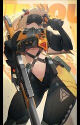 1female 1girls 2025 2d 2d_(artwork) absurd_res belly belly_button black_bars black_gloves black_pants blindfold blindfold_lift blindfolded blonde_female blonde_hair breast clothed crop_top eyewear female female_focus female_human female_only fingerless_gloves fully_clothed girl gloves gun hair_ornament highres holding holding_gun holding_weapon hoyoverse hyocorou light_hair long_hair mihoyo mihoyo_technology_(shanghai)_co._ltd. military military_uniform navel one_eye_covered pants pillarboxed rifle sniper_rifle solo solo_female solo_focus standing stomach tactical tactical_clothes tactical_gear tactical_glasses tactical_gloves tactical_nudity tactical_vest tight_pants trigger_(zenless_zone_zero) weapon zenless_zone_zero