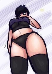 1girls black_eyes black_hair female gabriela_(queenofuall) looking_at_viewer looking_down panties queenofuall sports_bra underwear underwear_only