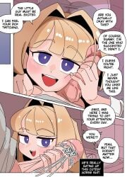 color comic ellie_(impunderneath) english_text female handjob impunderneath original original_character penis_on_face possessed possession