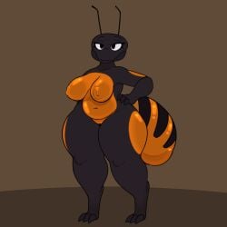 1:1 absurd_res ant antennae_(anatomy) anthro arthropod arthropod_abdomen belly breasts female genitals hi_res honeypot_ant hymenopteran insects looking_at_viewer nude pussy simple_background sleepingpowder solo thick_thighs