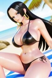 1girls ai_generated artist_request bikini black_bikini boa_hancock clothing curvy female female_only large_breasts looking_at_viewer one_piece