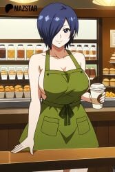 ai_generated apron apron_only boobs cafe cafeteria cleavage female free_use half-dressed highres kirishima_touka mazstar partially_clothed starbucks tokyo_ghoul