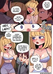 blonde_hair bra color comic ellie_(impunderneath) english_text female impunderneath indignant original original_character possessed possession purple_eyes