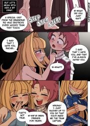 2girls blonde_hair color comic ellie_(impunderneath) english_text female impunderneath original original_character possessed possession purple_eyes rachel_ray_(impunderneath) red_hair