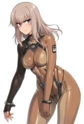 ai_generated blue_eyes bodysuit cleft_of_venus eve_(stellar_blade) girls_und_panzer gray_hair itsumi_erika medium_breasts skin_suit_(stellar_blade) skinsuit stellar_blade zfivefan