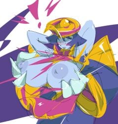 1girls blue_skin breasts breasts_out capcom darkstalkers fubasarts hsien_ko jiangshi nipples presenting_breasts purple_nipples